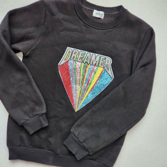 Lola + The Boys Dreamer Black Crewneck Sweatshirt Beaded Sequins Soft Boho Glam - Picture 3 of 10